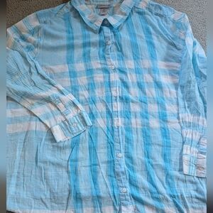 🩵Catherines Blue and White Plaid Button Down Shirt